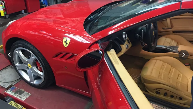 Ferrari California on alignment rack